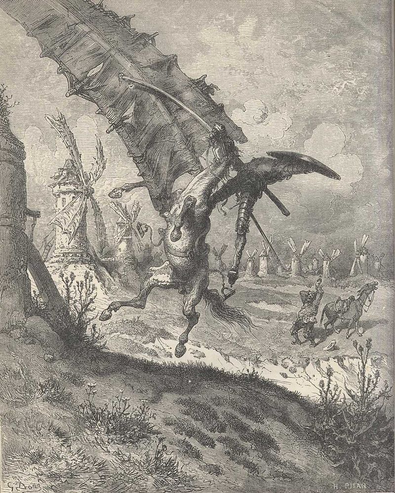 Don Quixote and the Windmill meme template