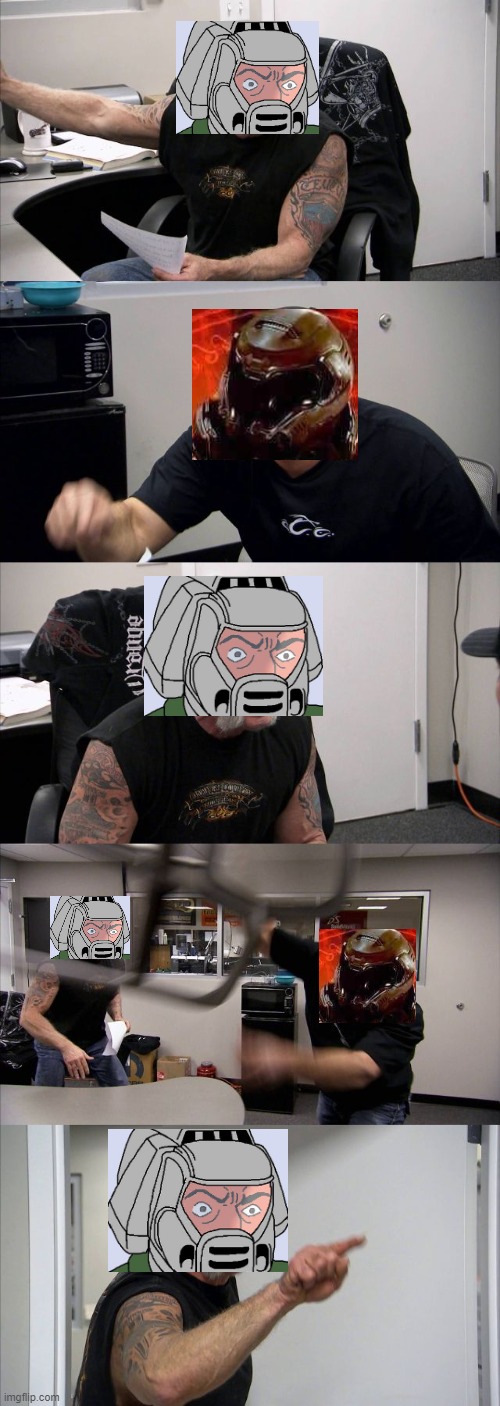 Plantilla de meme Doom guy and Doom slayer having a Argument