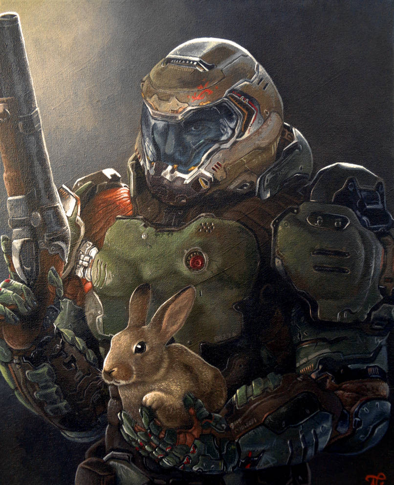 Plantilla de meme Doom guy holding a rabbit
