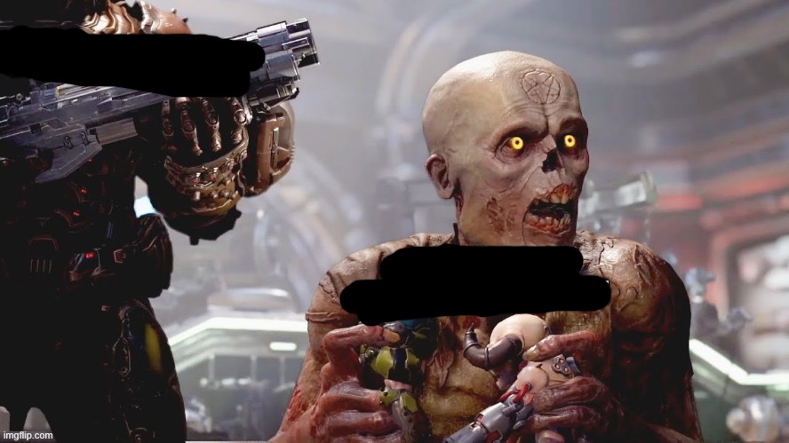 Plantilla de meme Doom standing maliciously behind demon