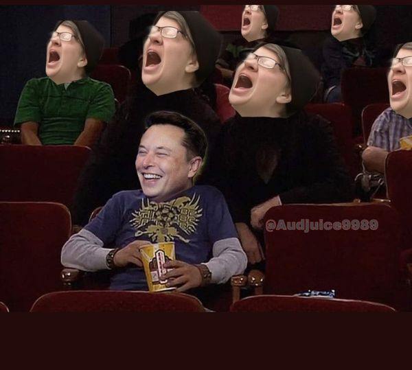 Template meme Elon and screaming liberals at the movies