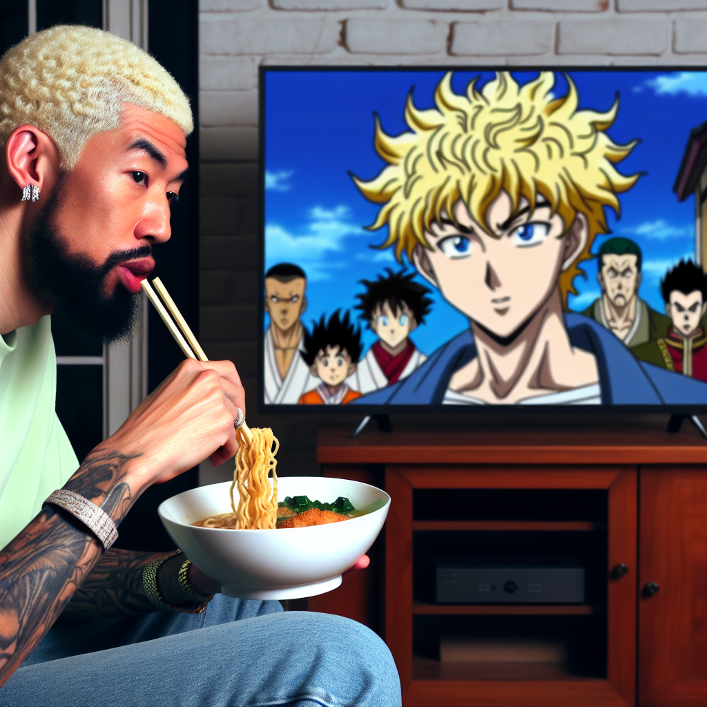 Plantilla de meme eminem eating deep fried ramen while watching anime