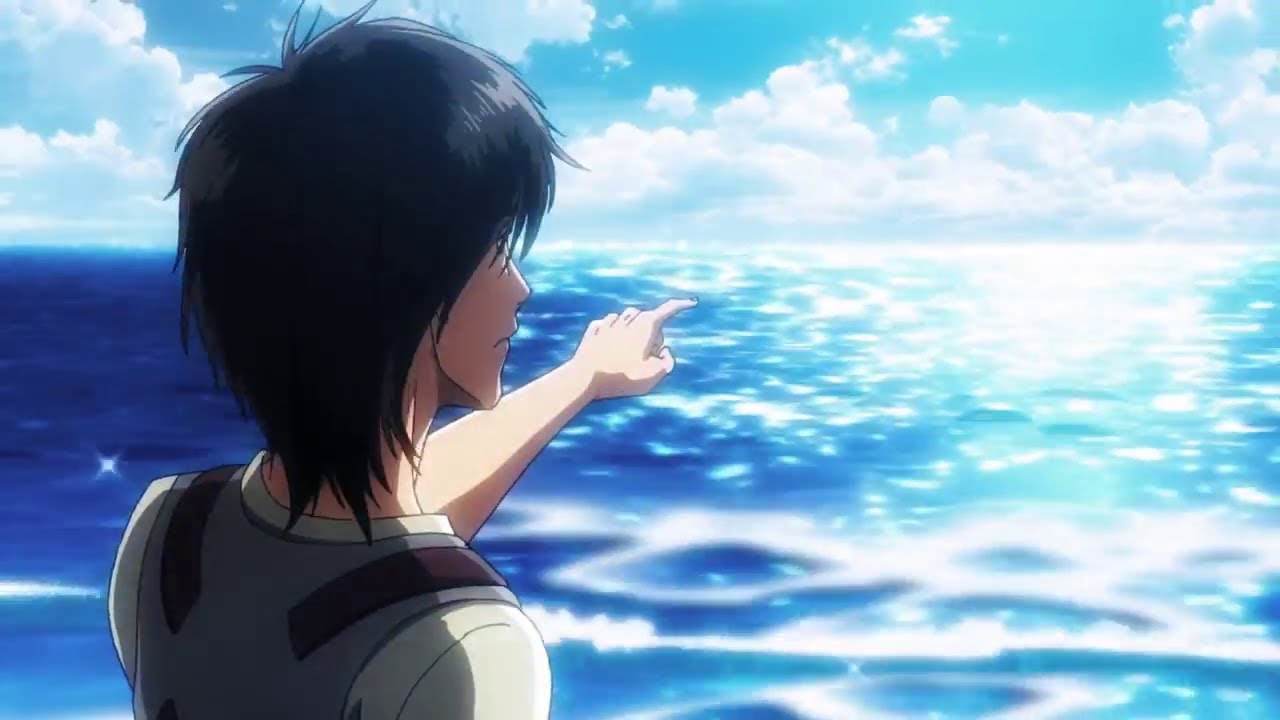 Plantilla de meme Eren Point At Sea