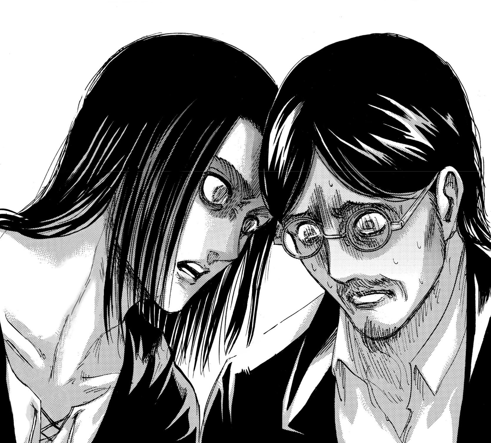 Plantilla de meme Eren Yeager staring at Grisha Yeager