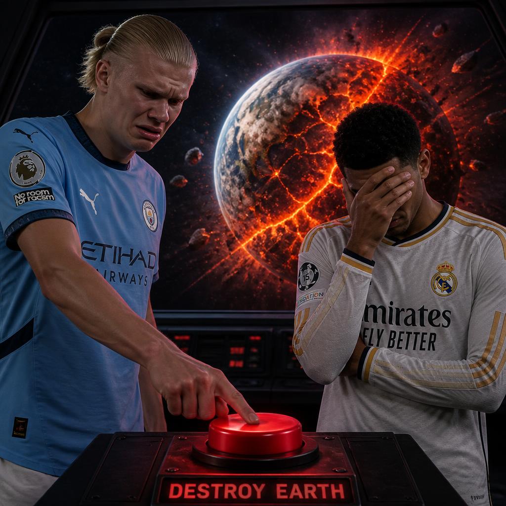 Template meme erling haaland and jude bellingham press a big red button