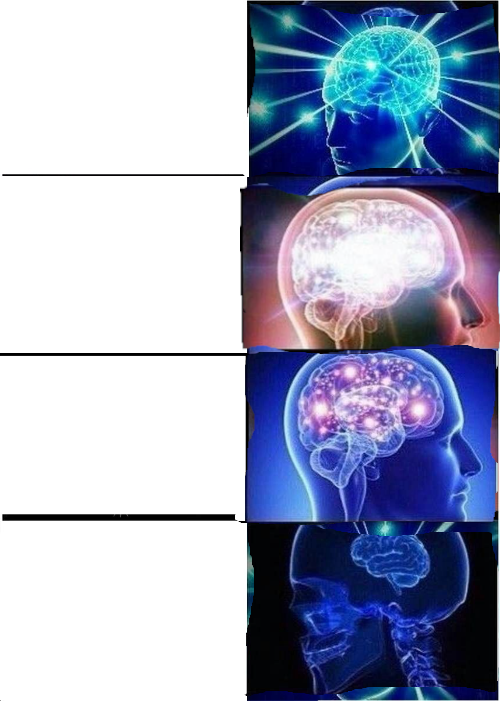 Plantilla de meme Expanding Brain Reverse 4-Panel