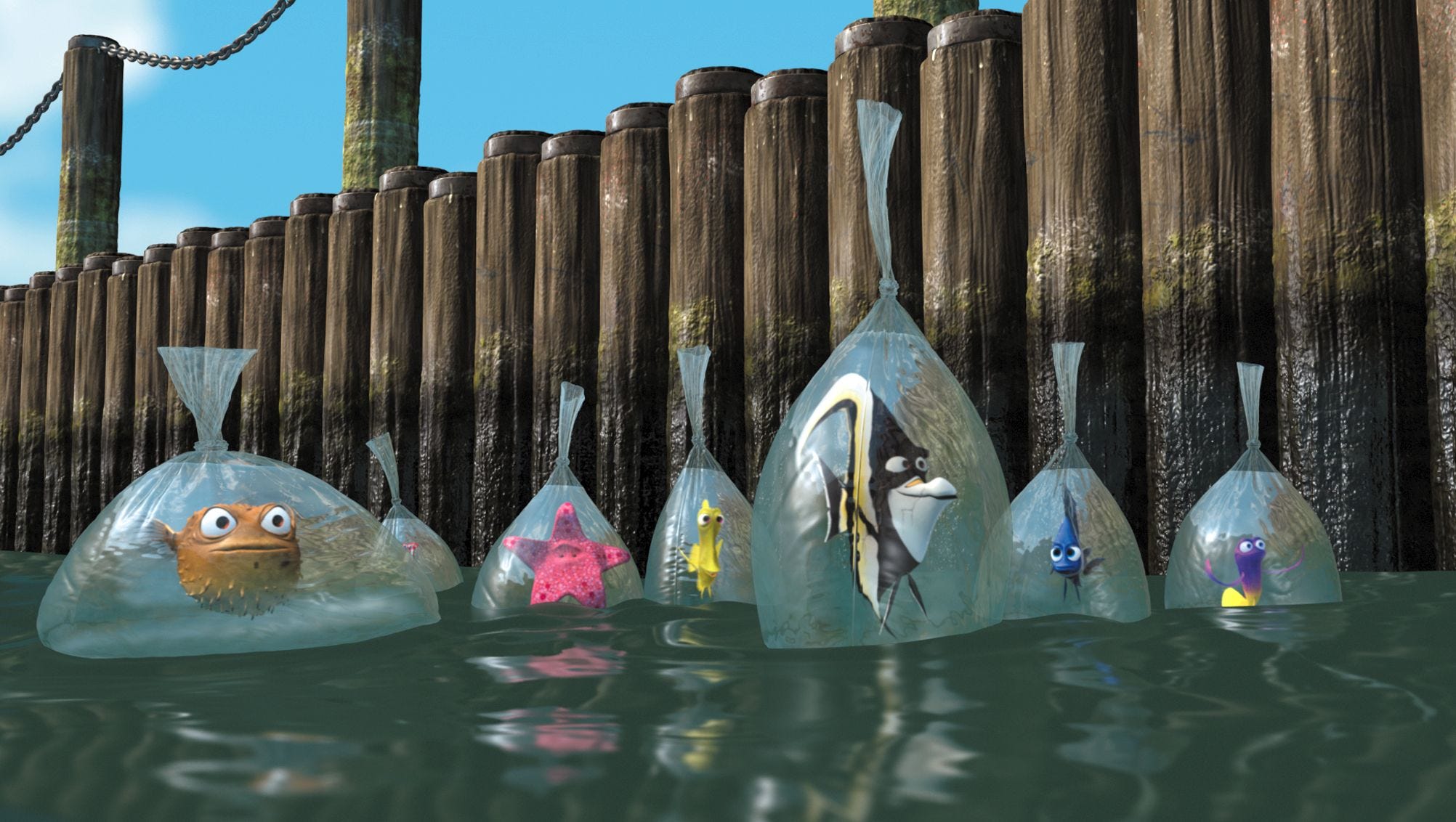 Plantilla de meme Finding Nemo fish in bags