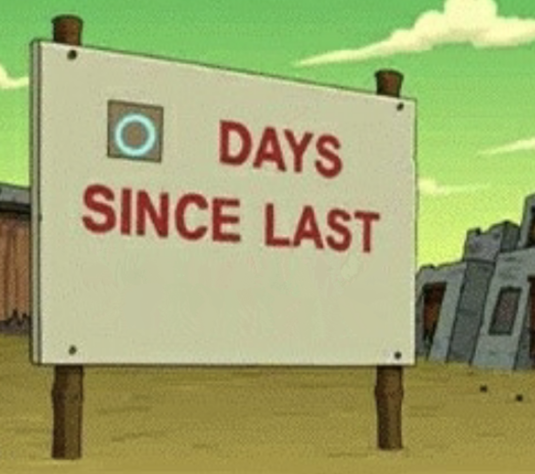 Plantilla de meme Futurama Zero Days Since Last Blank