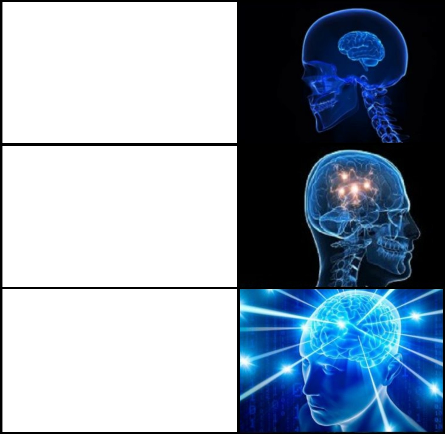 Plantilla de meme Galaxy Brain 3 Panels Fixed