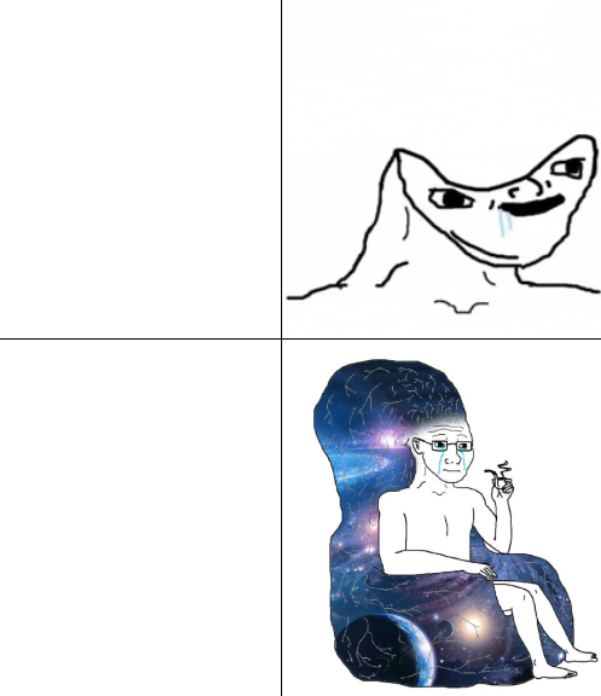 Template meme Galaxy brain wojak vs brainless wojak