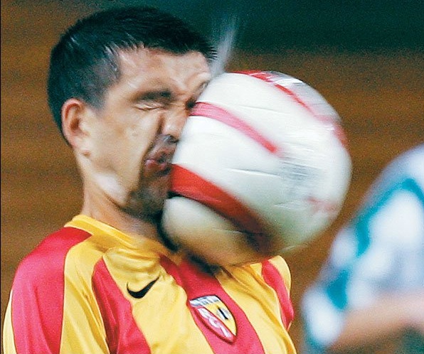 Template meme getting hit in the face by a soccer ball