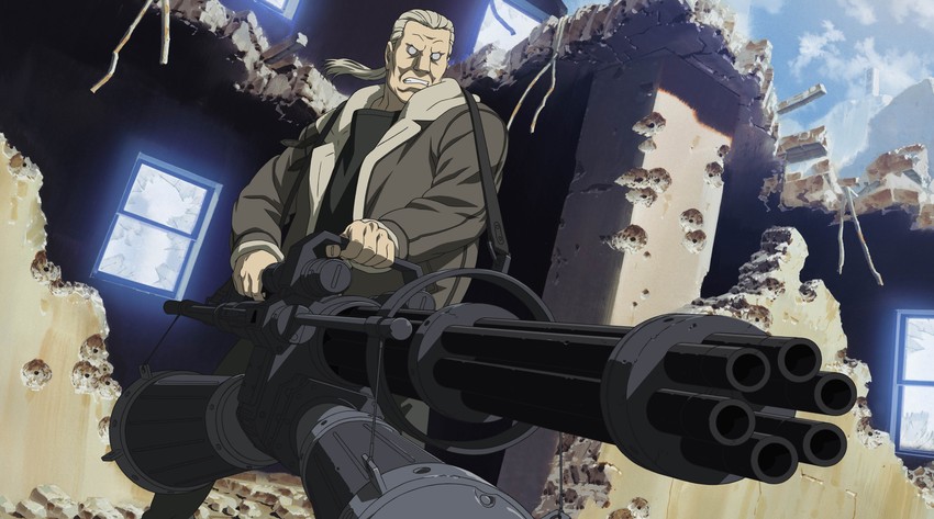 Template meme Ghost in the Shell Batou with Gatling Gun