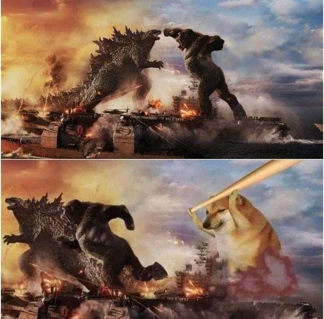 Template meme Godzilla King Kong doggo
