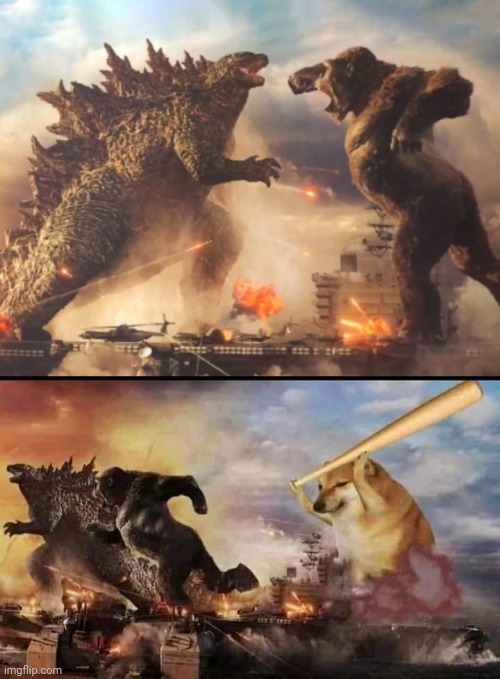 Template meme Godzilla vs king kong vs bonk