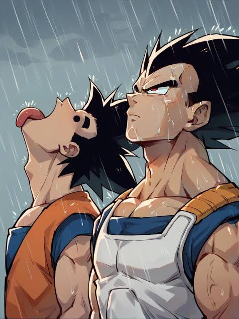 Template meme Goku and Vegeta in the rain