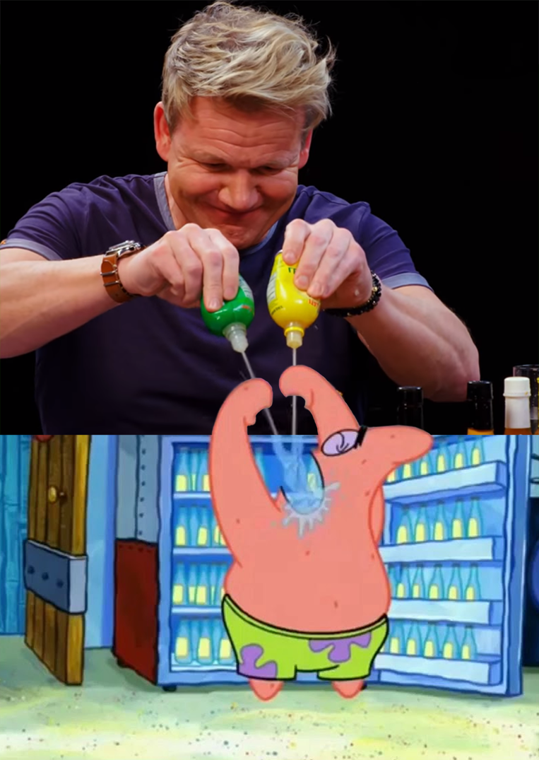Plantilla de meme Gordon Ramsay Patrick hot ones