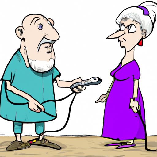 Template meme Grandpa holding TV wire in front of his wife