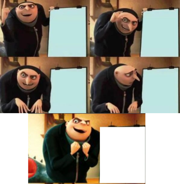 Plantilla de meme Gru's plan 5 panel