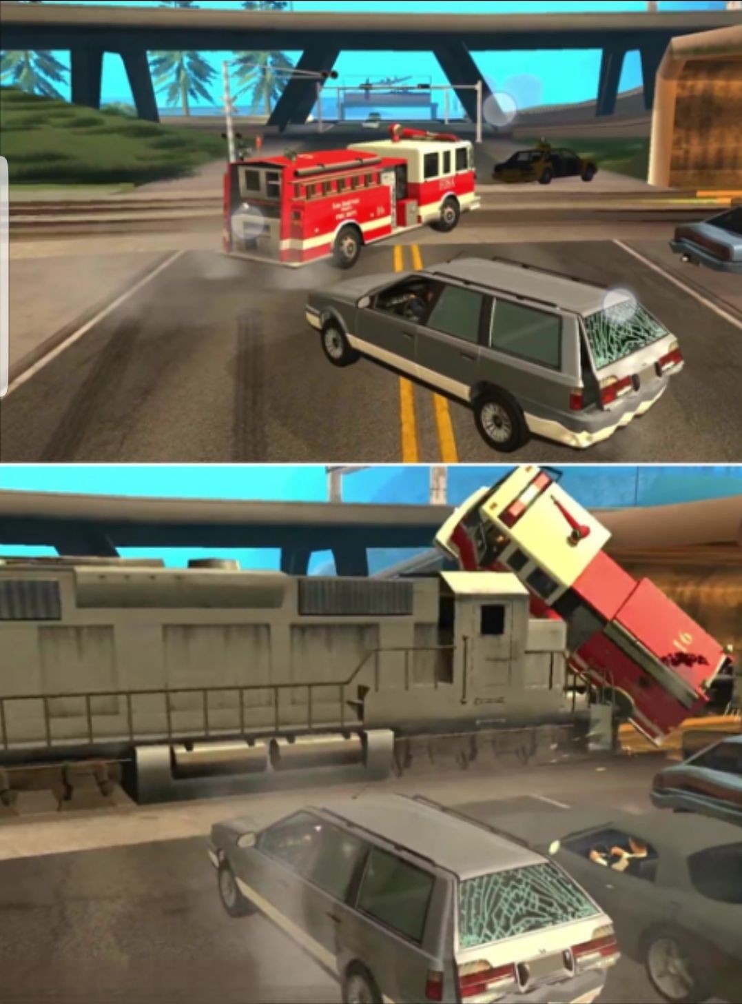 Template meme GTA SA Train vs Firetruck Meme