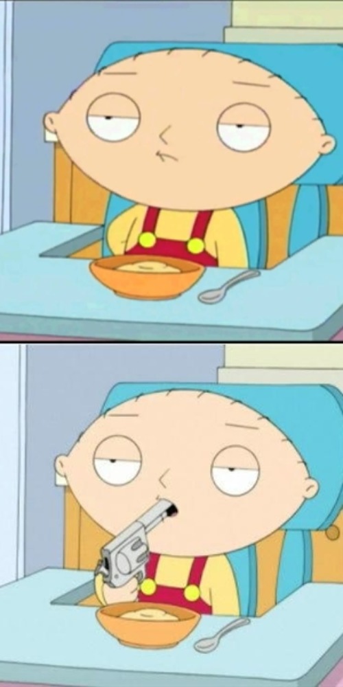 Template meme Gun in mouth Stewie Griffin
