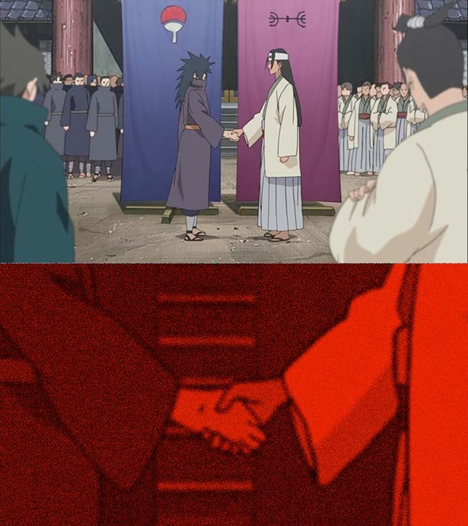 Plantilla de meme Handshake Between Madara and Hashirama