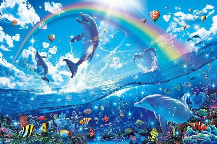 Plantilla de meme Happy dolphin rainbow