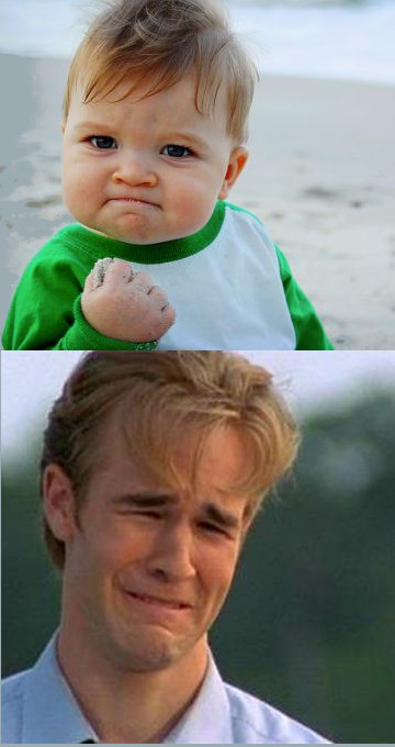 Plantilla de meme Happy Sad Success Kid Crying 90s guy