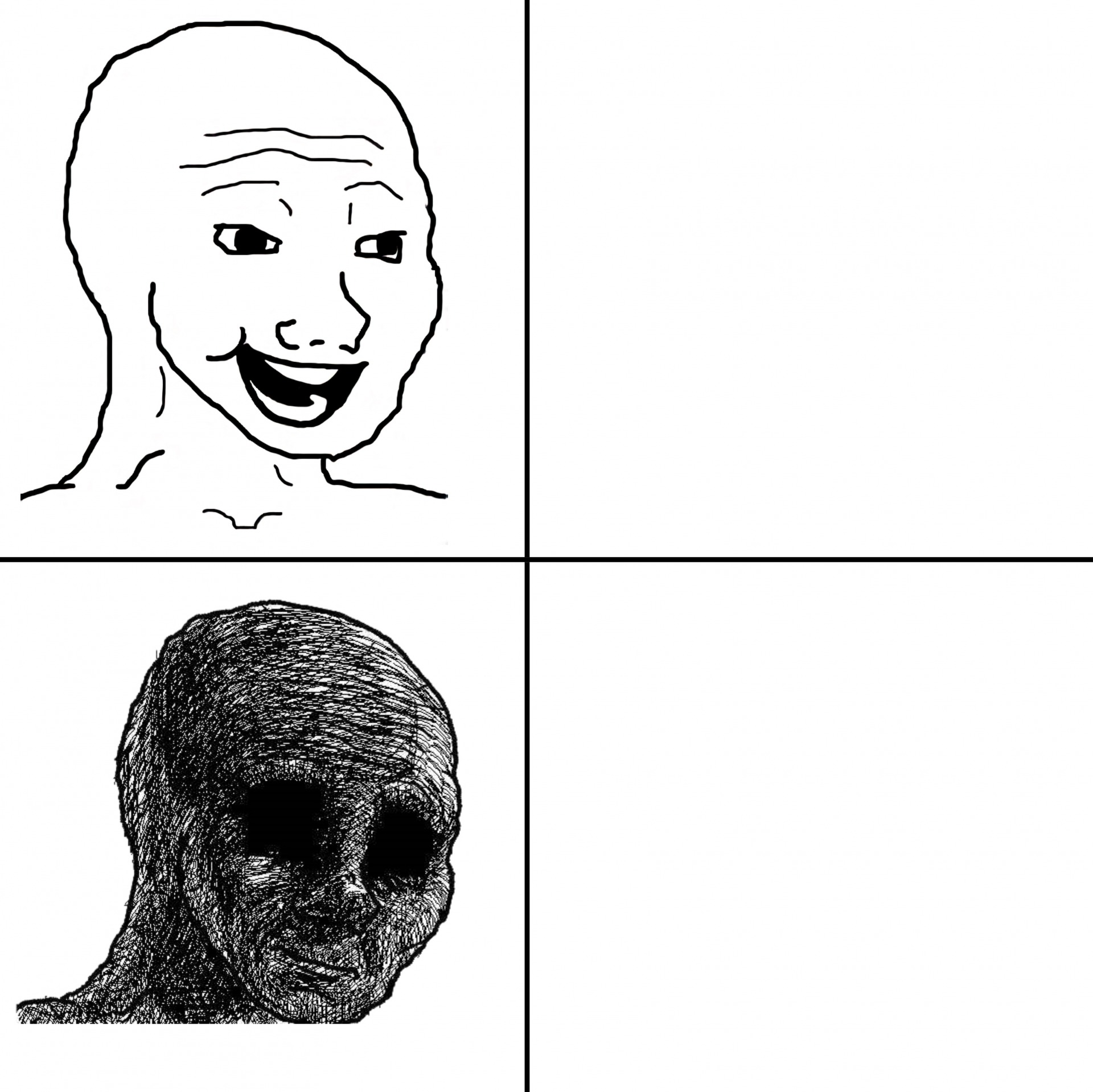 Template meme Happy Wojak vs Depressed Wojak