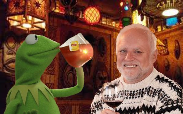 Harold and Kermit at the Oasis Lounge meme template