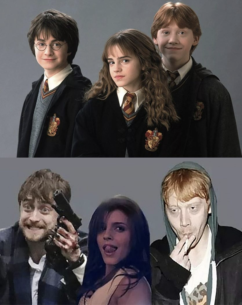 Template meme Harry Potter Hermiona Granger Ron Wesley