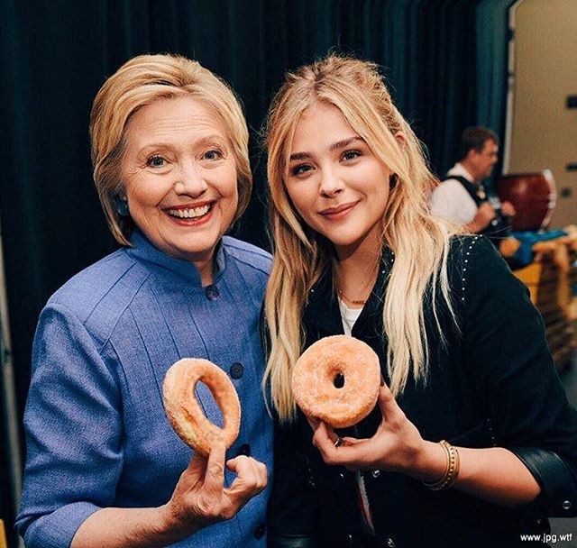 Template meme Hillary Clinton and girl onion ring donut