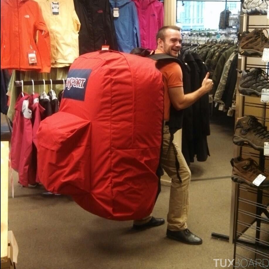 huge backpack meme template