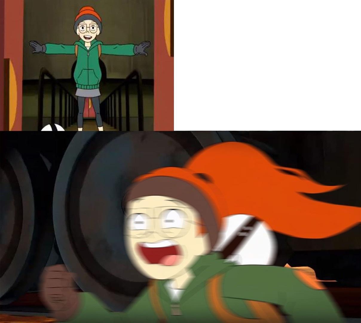 Infinity Train Tulip sees x thing meme template