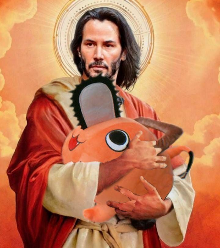 Template meme Jesus holding pochita