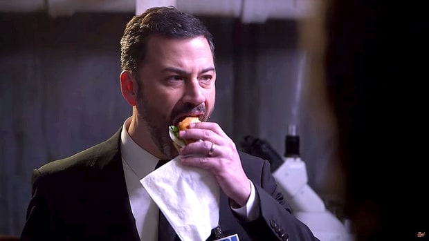 Template meme Jimmy Kimmel eating a sandwich