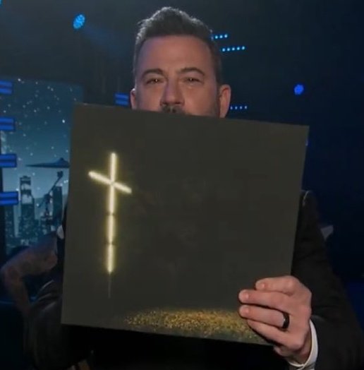 Template meme Jimmy Kimmel holding Knocked Loose vinyl
