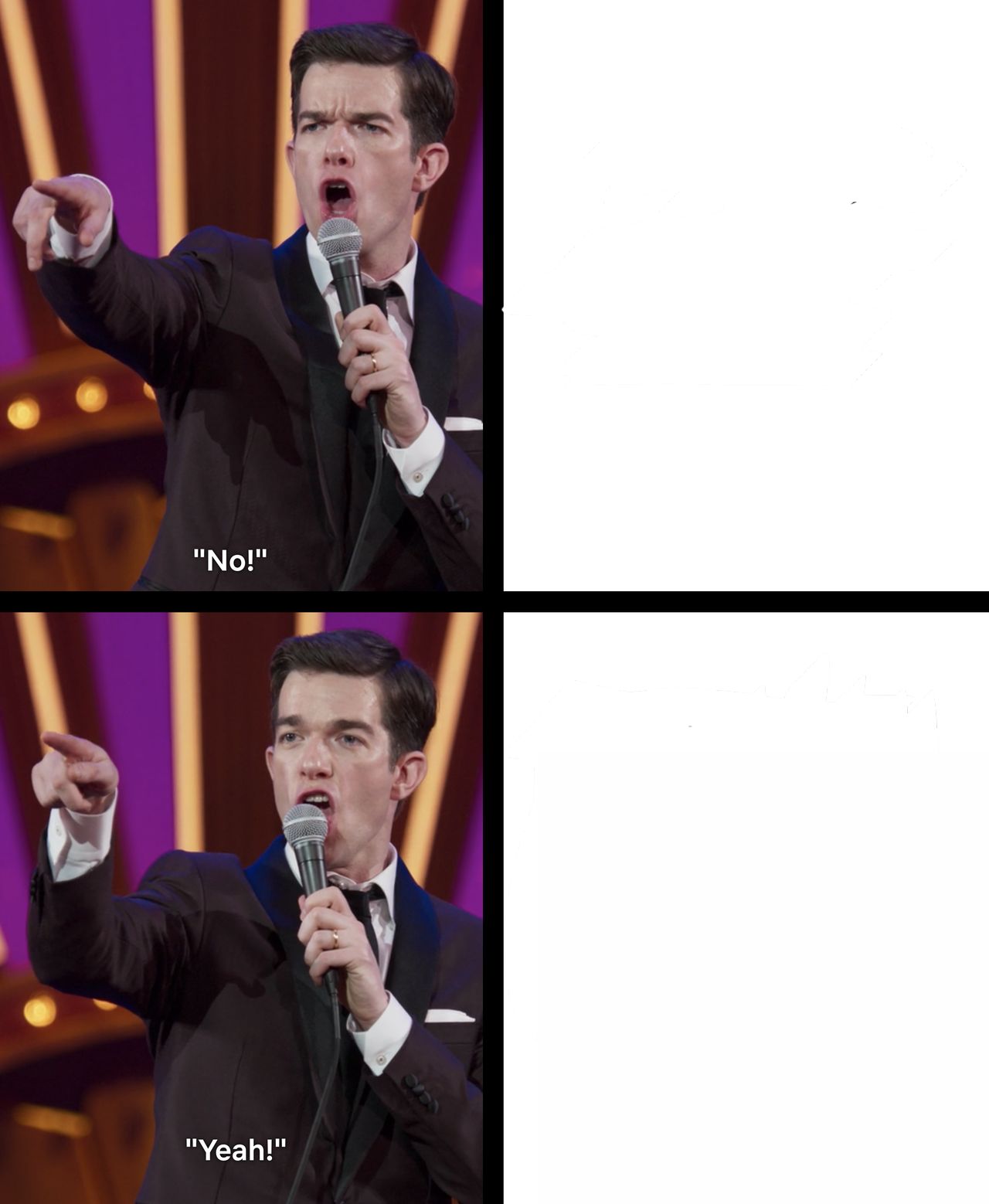 Template meme John mulaney No/Yes