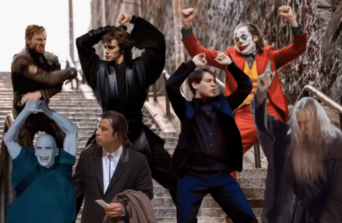 Plantilla de meme Joker,Peter Parker,Anakin and co dancing