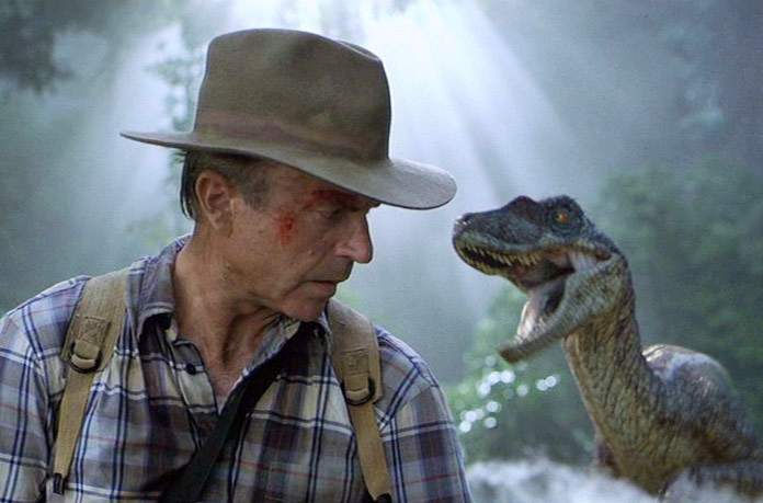 Plantilla de meme Jurassic Park Dr Grant Meets Raptor Meme