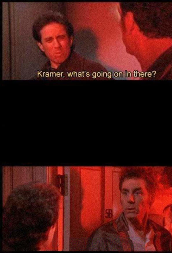 Template meme Kramer, what's going on in there