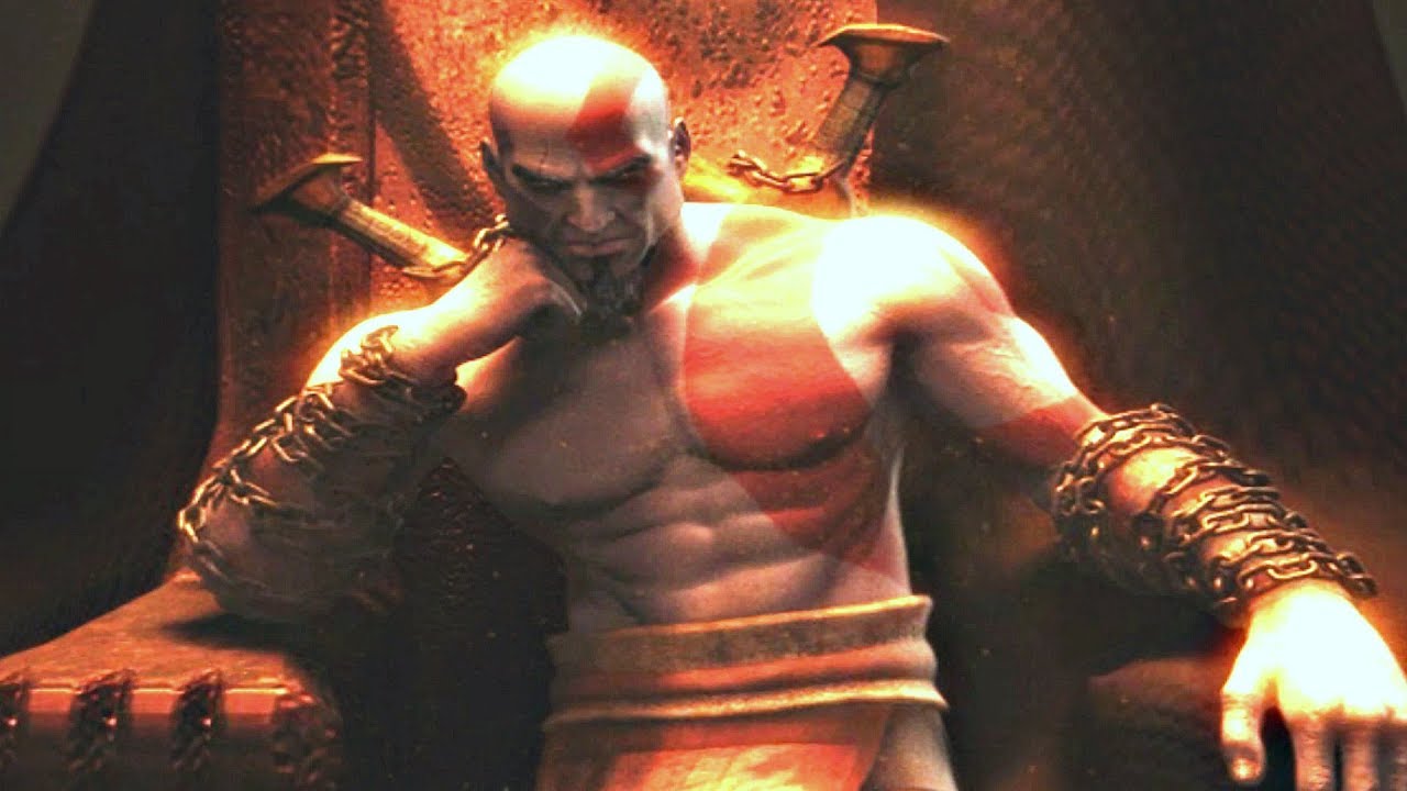 Template meme Kratos sitting on his throne