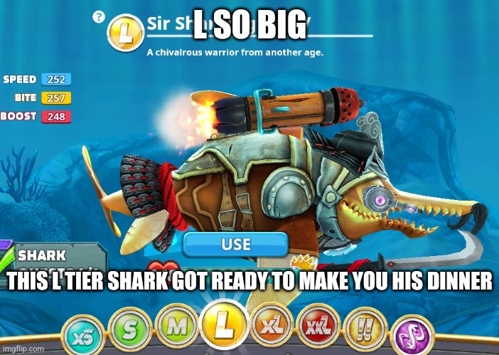 Plantilla de meme L so big hungry shark