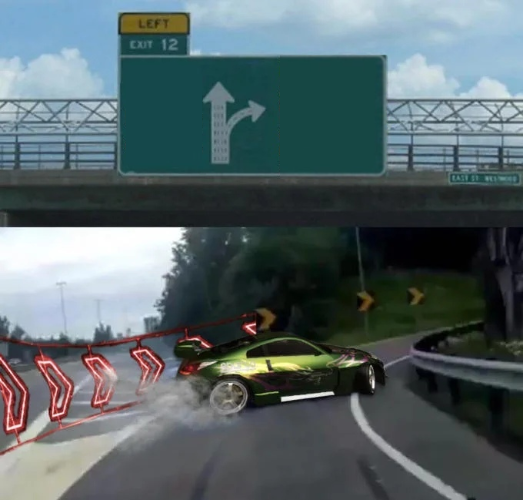 Plantilla de meme Left exit 12 off ramp NFS edition