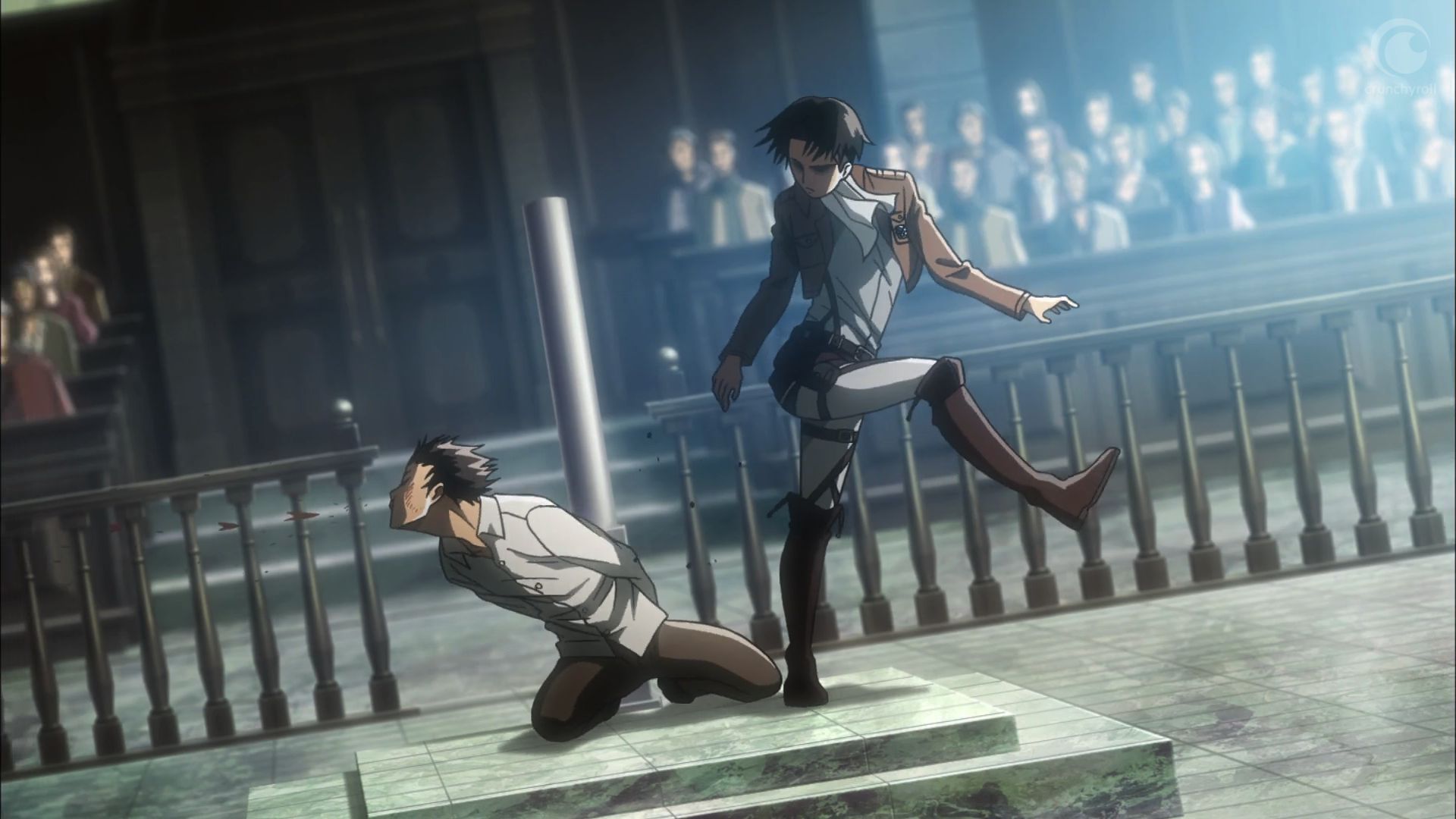 Template meme Levi kicking Eren Attack on Titan