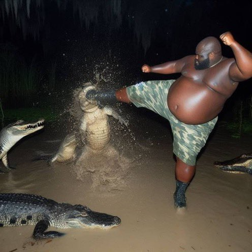 Plantilla de meme man kicking alligator