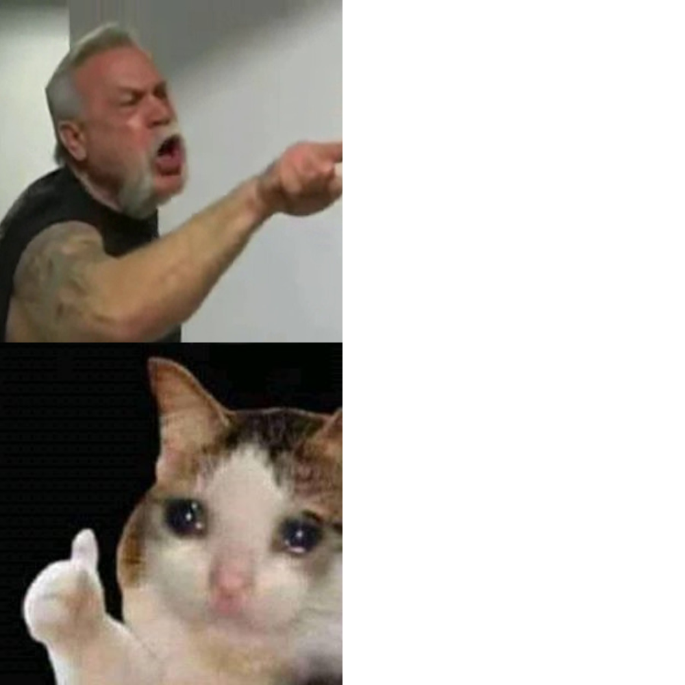 Template meme Man Yells At Sad Kitten