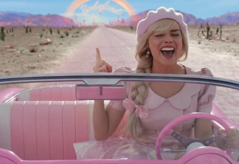 Template meme margot robbie barbie driving