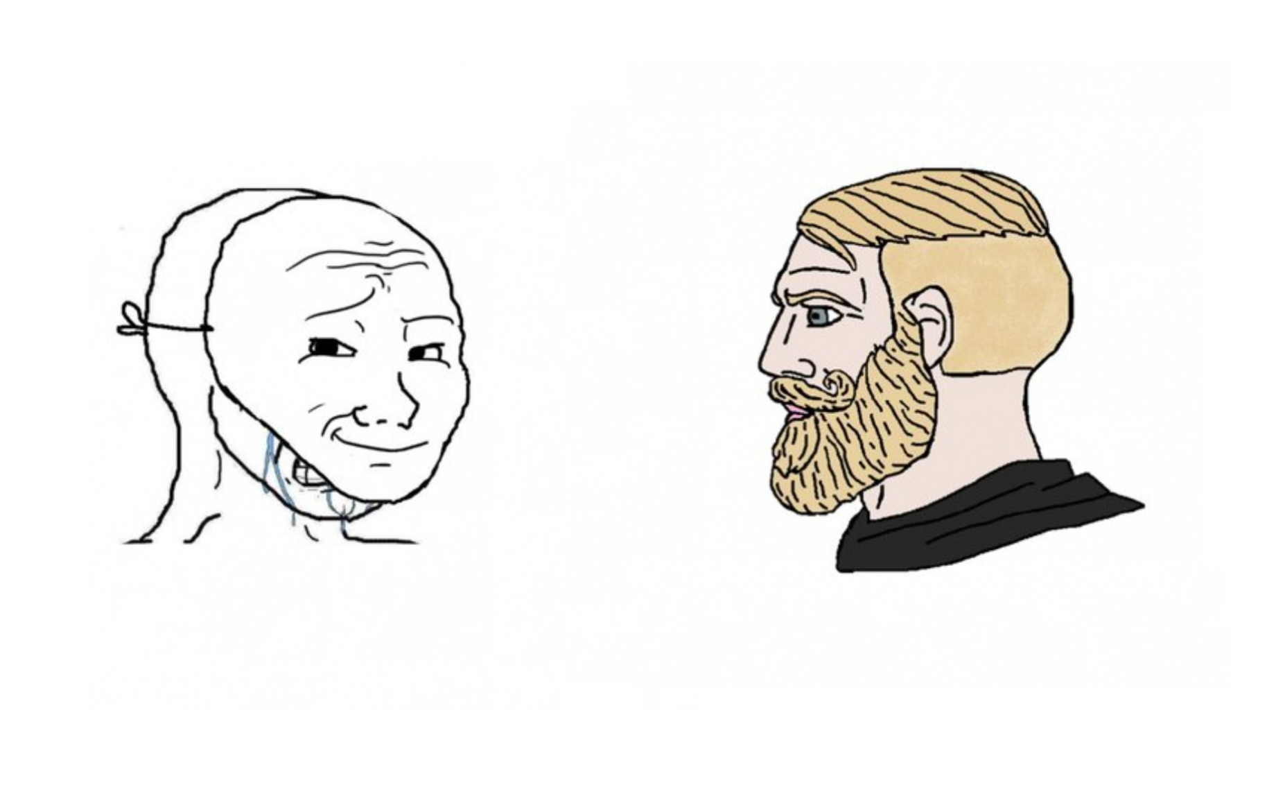 Plantilla de meme Masked Soy Boy versus Chad