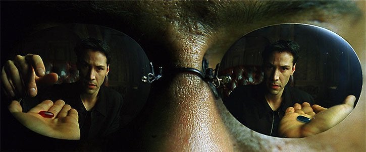 Template meme Matrix Neo Red and Green Pill
