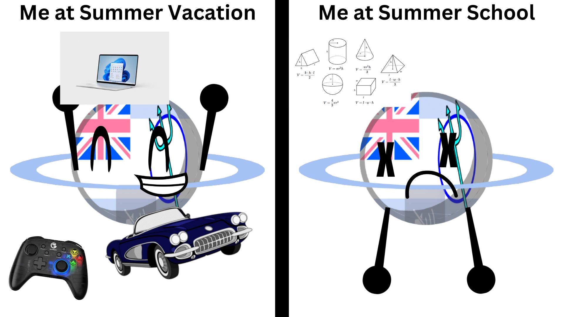 Template meme Me at Summer Vacation and me at Summer School